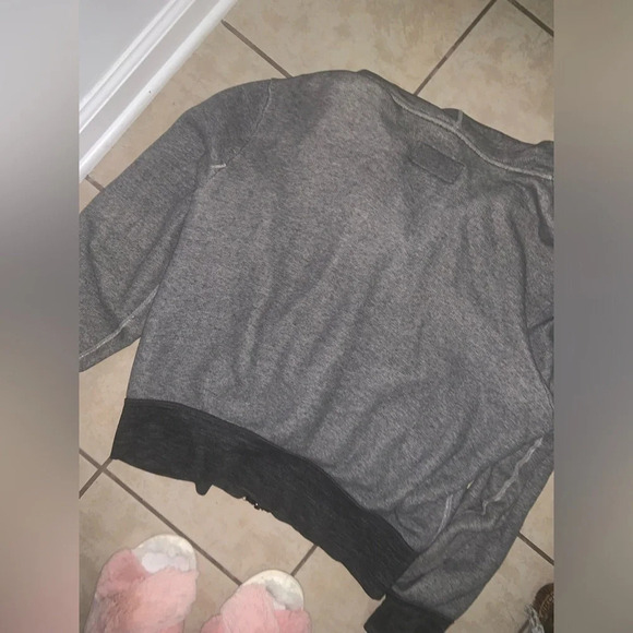 7 for all man kind heather grey terry hoodie zip sweatshirt athletic casual $98 - Picture 9 of 11